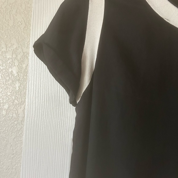 Rag and Bone XS Black Ivory Silk Rayon Tee with Side Slit Knit Trim - Picture 8 of 11